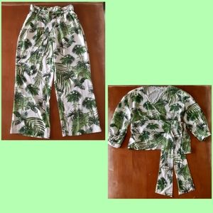 Lea & Viola palm print pant set tiki tropical